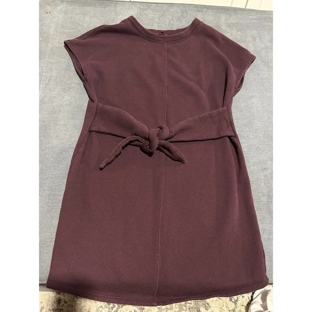 Athleta Womens Size Small Sweatshirt Tie Front Casual Mini Dress Short Sleeve - Picture 1 of 9
